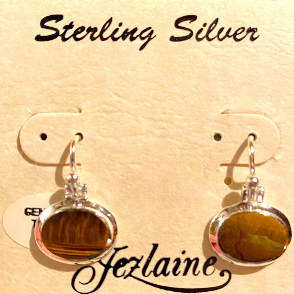 NWT • Tigers Eye drop style pierced earrings, Sterling Silver